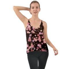 Pink Lilies On Black Chiffon Cami by SpinnyChairDesigns