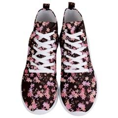 Pink Lilies On Black Men s Lightweight High Top Sneakers by SpinnyChairDesigns