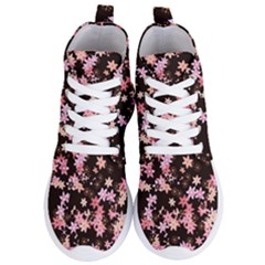 Pink Lilies On Black Women s Lightweight High Top Sneakers by SpinnyChairDesigns