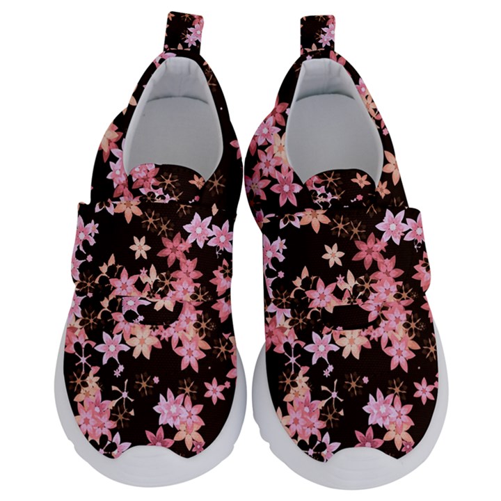 Pink Lilies on Black Kids  Velcro No Lace Shoes