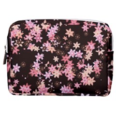 Pink Lilies On Black Make Up Pouch (medium) by SpinnyChairDesigns