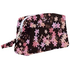 Pink Lilies On Black Wristlet Pouch Bag (large) by SpinnyChairDesigns