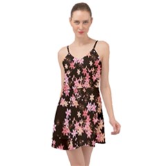 Pink Lilies On Black Summer Time Chiffon Dress by SpinnyChairDesigns