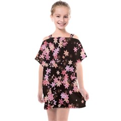 Pink Lilies On Black Kids  One Piece Chiffon Dress by SpinnyChairDesigns