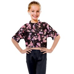 Pink Lilies On Black Kids Mock Neck Tee