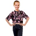 Pink Lilies on Black Kids Mock Neck Tee View1