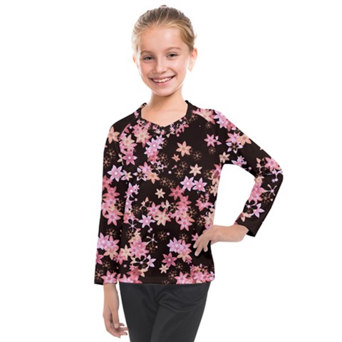 Pink Lilies On Black Kids  Long Mesh Tee by SpinnyChairDesigns