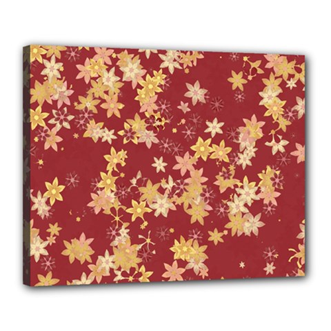 Gold And Tuscan Red Floral Print Canvas 20  X 16  (stretched) by SpinnyChairDesigns