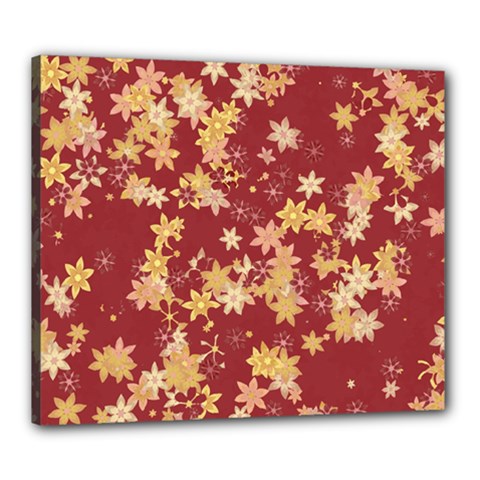 Gold And Tuscan Red Floral Print Canvas 24  X 20  (stretched) by SpinnyChairDesigns