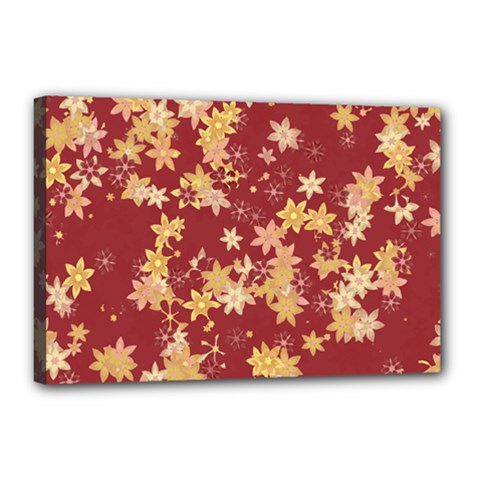 Gold And Tuscan Red Floral Print Canvas 18  X 12  (stretched) by SpinnyChairDesigns