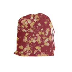 Gold And Tuscan Red Floral Print Drawstring Pouch (large) by SpinnyChairDesigns