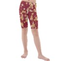 Gold and Tuscan Red Floral Print Kids  Mid Length Swim Shorts View1