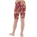 Gold and Tuscan Red Floral Print Kids  Mid Length Swim Shorts View2