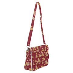 Gold And Tuscan Red Floral Print Shoulder Bag With Back Zipper by SpinnyChairDesigns