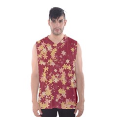 Gold And Tuscan Red Floral Print Men s Basketball Tank Top by SpinnyChairDesigns