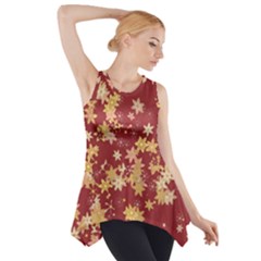 Gold And Tuscan Red Floral Print Side Drop Tank Tunic by SpinnyChairDesigns