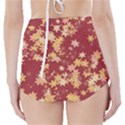 Gold and Tuscan Red Floral Print High-Waisted Bikini Bottoms View2