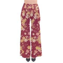 Gold And Tuscan Red Floral Print So Vintage Palazzo Pants by SpinnyChairDesigns