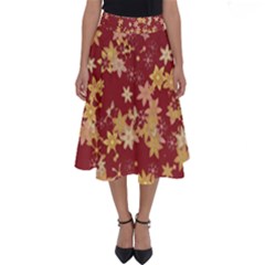 Gold And Tuscan Red Floral Print Perfect Length Midi Skirt by SpinnyChairDesigns