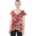 Gold and Tuscan Red Floral Print Lace Front Dolly Top View1