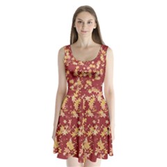 Gold And Tuscan Red Floral Print Split Back Mini Dress 