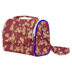 Gold And Tuscan Red Floral Print Satchel Shoulder Bag by SpinnyChairDesigns