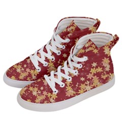 Gold And Tuscan Red Floral Print Men s Hi-top Skate Sneakers by SpinnyChairDesigns