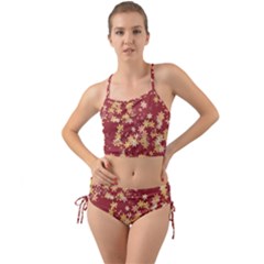 Gold And Tuscan Red Floral Print Mini Tank Bikini Set by SpinnyChairDesigns