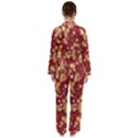 Gold and Tuscan Red Floral Print Satin Long Sleeve Pyjamas Set View2