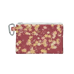 Gold And Tuscan Red Floral Print Canvas Cosmetic Bag (small) by SpinnyChairDesigns