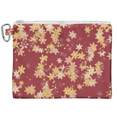 Gold And Tuscan Red Floral Print Canvas Cosmetic Bag (xxl) by SpinnyChairDesigns