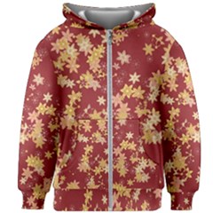 Gold And Tuscan Red Floral Print Kids  Zipper Hoodie Without Drawstring by SpinnyChairDesigns