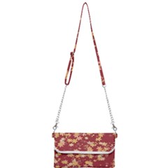 Gold And Tuscan Red Floral Print Mini Crossbody Handbag by SpinnyChairDesigns