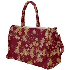 Gold And Tuscan Red Floral Print Duffel Travel Bag by SpinnyChairDesigns