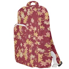 Gold And Tuscan Red Floral Print Double Compartment Backpack by SpinnyChairDesigns