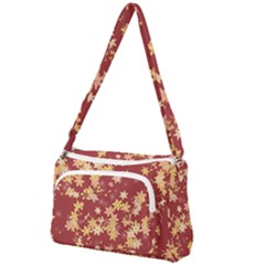 Gold And Tuscan Red Floral Print Front Pocket Crossbody Bag by SpinnyChairDesigns