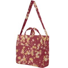 Gold And Tuscan Red Floral Print Square Shoulder Tote Bag by SpinnyChairDesigns