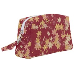 Gold And Tuscan Red Floral Print Wristlet Pouch Bag (large) by SpinnyChairDesigns