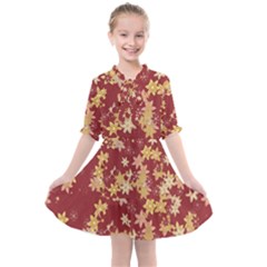 Gold And Tuscan Red Floral Print Kids  All Frills Chiffon Dress by SpinnyChairDesigns