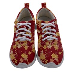 Gold And Tuscan Red Floral Print Athletic Shoes by SpinnyChairDesigns