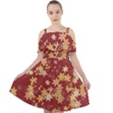 Gold and Tuscan Red Floral Print Cut Out Shoulders Chiffon Dress View1