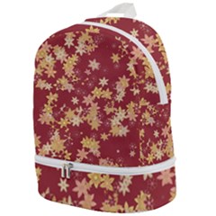 Gold And Tuscan Red Floral Print Zip Bottom Backpack by SpinnyChairDesigns