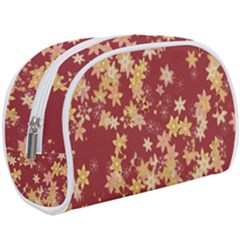 Gold And Tuscan Red Floral Print Makeup Case (large) by SpinnyChairDesigns