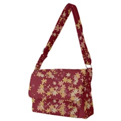 Gold And Tuscan Red Floral Print Full Print Messenger Bag (m) by SpinnyChairDesigns