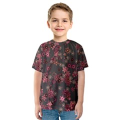 Pink Wine Floral Print Kids  Sport Mesh Tee