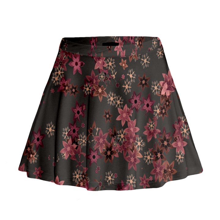 Pink Wine Floral Print Mini Flare Skirt