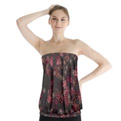 Pink Wine Floral Print Strapless Top by SpinnyChairDesigns