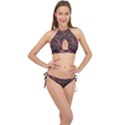 Pink Wine Floral Print Cross Front Halter Bikini Set View1