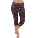 Pink Wine Floral Print Lightweight Velour Capri Yoga Leggings View1