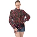 Pink Wine Floral Print High Neck Long Sleeve Chiffon Top View1